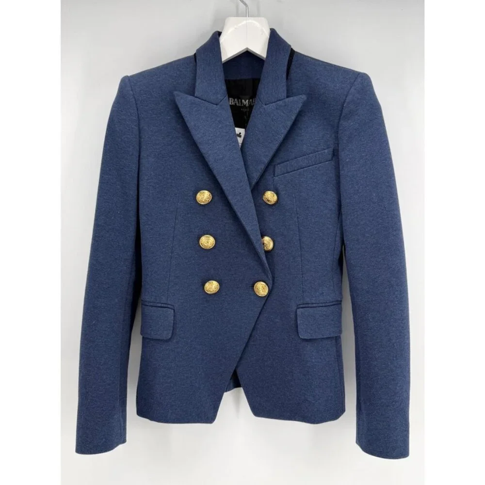 Balmain Blue Cotton Blend Blazer FR 38 / US 6 - Picture 2 of 7